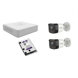 Kit supraveghere video Hikvision 5MP, cu 2 camere 5MP de exterior/interior si HDD 1 TB MK498