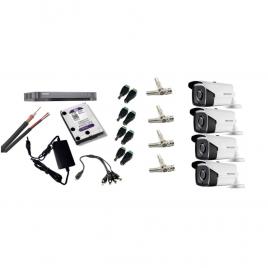 Kit supraveghere video Hikvision 5MP, cu 4 camere 5MP de exterior/interior si HDD 1 TB cu accesorii montaj MK446