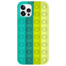 Husa PopIt G-Tech pentru iPhone 12 Pro Max Push Pop Bubble Fidget Antisoc Jucarie antistres si husa de protectie Silica Gel Verde-Multicolor