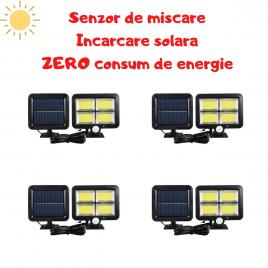 Set 4 x proiector solar 120 led,  30w, senzor de miscare
