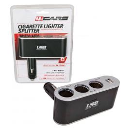 Priza tripla bricheta cu USB 12/24V 4Cars