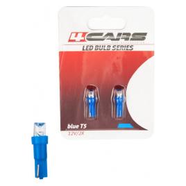 Bec tip LED 12V 1 2W soclu plastic T5 W2x4 6d 2buc 4Cars - Albastru dispersat