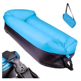 Saltea Auto Gonflabila Lazy Bag tip sezlong 185 x 70cm culoare Negru-Albastru pentru camping plaja sau piscina