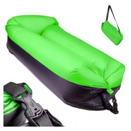 Saltea Auto Gonflabila Lazy Bag tip sezlong 185 x 70cm culoare Negru-Verde pentru camping plaja sau piscina