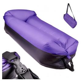 Saltea Auto Gonflabila Lazy Bag tip sezlong 185 x 70cm culoare Negru-Violet pentru camping plaja sau piscina