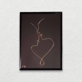 Tablou iubire, din fir continuu de sarma placata cu aur, 21×30 cm