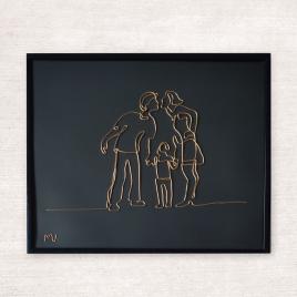 Iubirea parintilor nu se termina niciodata, tablou din fir continuu de sarma placata cu aur, 24×30 cm