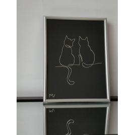 Tablou argintiu cu 2 pisici, 18×24 cm