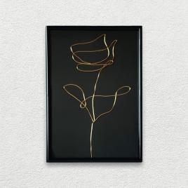 Tablou trandafir, sculptura in fir continuu de sarma placata cu aur roz 21×30 cm