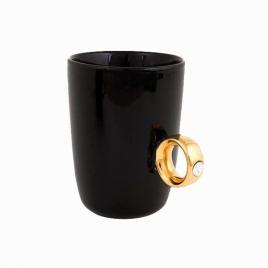Cana neagra cu inel suflat cu aur de 2 karate si cristal, 270 ml