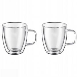 Set 2 cani din sticla borosilicata cu pereti dubli, termorezistente, 350 ml, transparente, EC Design, Ec Design