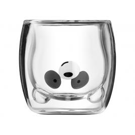 Cana, interior in forma de Ursulet Panda, din sticla borosilicata cu pereti dubli, termorezistente, transparente, 260 ml, La Capsuleria