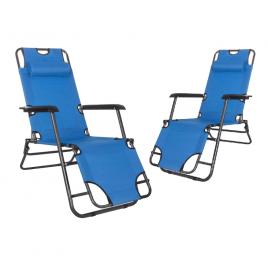 Set 2 scaune tip sezlong, pliabile cu tetiera detasabila, lungime 153 cm, culoare albastru