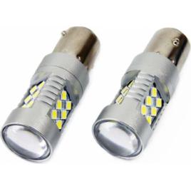 Set becuri auto cu LED CANBUS P21W BA15S 24 SMD 6.2W Alb 12/24V