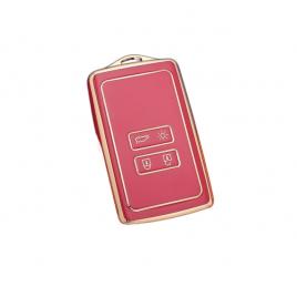 Husa cheie renault megane kadjar captur clio smartkey 4 butoane  tpu design rosie cu auriu