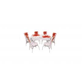 Set masa mercan cu 6 scaune , crini rosii