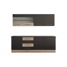 Bucatarie Alfa cu vitrina, 180x210x60 cm, wenge/sonoma