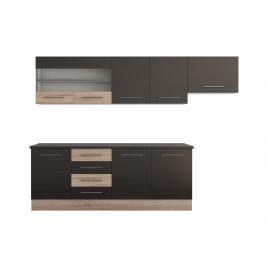 Bucatarie Alfa cu vitrina, 240x210x60 cm, wenge/sonoma