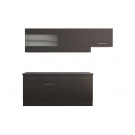 Bucatarie Alfa cu vitrina, 240x210x60 cm, wenge