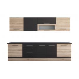 Bucatarie Alfa cu vitrina, 260x210x60 cm, wenge/sonoma