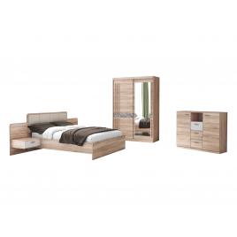 Set Dormitor Atena, Sonoma, Dulap 200 cm, Pat 160x200 cm, 2 noptiere, comoda