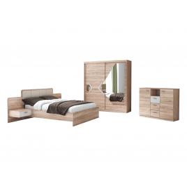 Set Dormitor Domino, Sonoma, Dulap 200 cm, Pat 160x200 cm, 2 noptiere, comoda