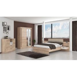 Set Dormitor Effect, Sonoma, Dulap 150 cm, Pat 160x200 cm, 2 noptiere, comoda