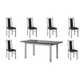 Set masa extensibila 140x180cm cu 6 scaune tapitate, MB-21 Modena1 si S-38 Boss14 B24Z, alb/grafit, lemn masiv de fag, stofa