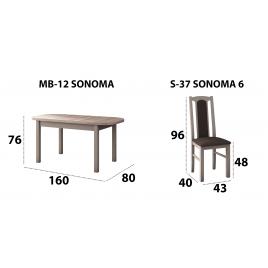 Set masa extensibila 160x200cm cu 4 scaune tapitate, MB-12 Venus1 si S-37 Boss7 S6, sonoma, lemn masiv de fag, stofa