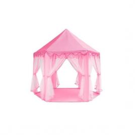 Cort de joaca pentru copii, hexagonal, cu perdele, roz, 135x135x140 cm