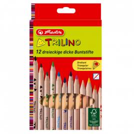 Set de creioane color trilino herlitz, 12 culori stralucitoare, din lemn de