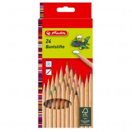 Set de creioane color natur herlitz, 24 culori, hexagonale, certificat fsc wood