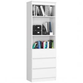 Raft depozitare biblioteca placa laminata 3 sertare 3 rafturi alb 60x35x180 cm