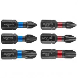 Set varfuri biti de impact 6 buc ph1 ph2 ph3 pz1 pz2 pz3 25 mm graphite