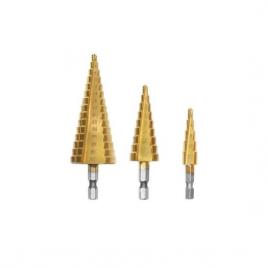 Burghiu pentru metal in trepte otel set 3 buc 4-12 20 32 mm