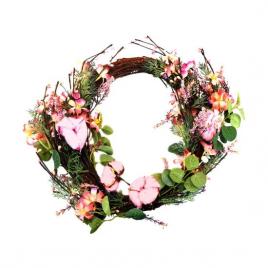 Decoratiune craciun coroana cu flori roz 55 cm