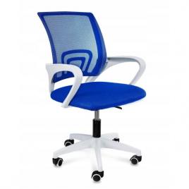 Scaun de birou rotativ cu plasa cotiere alb si albastru 54x54x95  cm