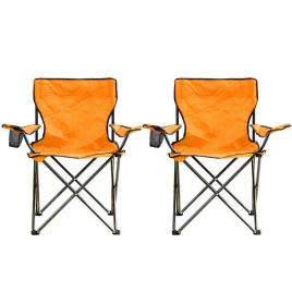 Set 2 scaune camping pliant cu brate structura metalica portocaliu