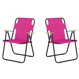 Set 2 scaune camping pliant cu cotiere, structura metalica, roz