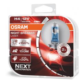 Set 2 becuri auto cu halogen Osram H4 12V 60/55W P43t Night Breaker Laser +150