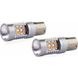 Set becuri auto cu LED CANBUS P21W BA15S 24 SMD 6.2W Orange 12/24V