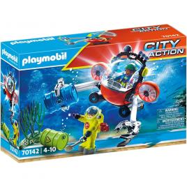 Playmobil city action - expeditori subacvatici cu submarin cu clesti