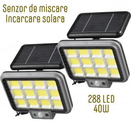 Set 2x proiector solar 288led, 50w, senzor de miscare, telecomanda, 3 moduri de iluminare