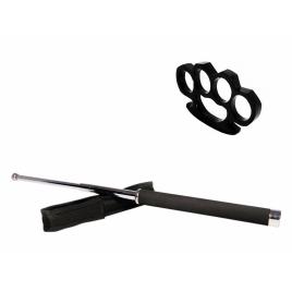 Set baston telescopic 65 cm argintiu + box negru 1 cm grosime