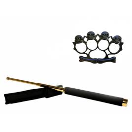 Set baston telescopic 65 cm auriu & box-rozeta skull negru