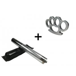 Set baston telescopic din otel, argintiu, 64 cm + box argintiu 1 cm grosime