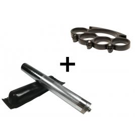 Set baston telescopic din otel, argintiu, 64 cm + box craniu negru