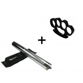 Set baston telescopic din otel, argintiu, 64 cm + box negru 1 cm grosime