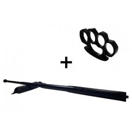 Set baston telescopic din otel, argintiu, 64 cm si box negru 0.5 cm grosime