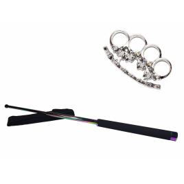 Set baston telescopic 66 cm + pumnal/box craniu argintiu